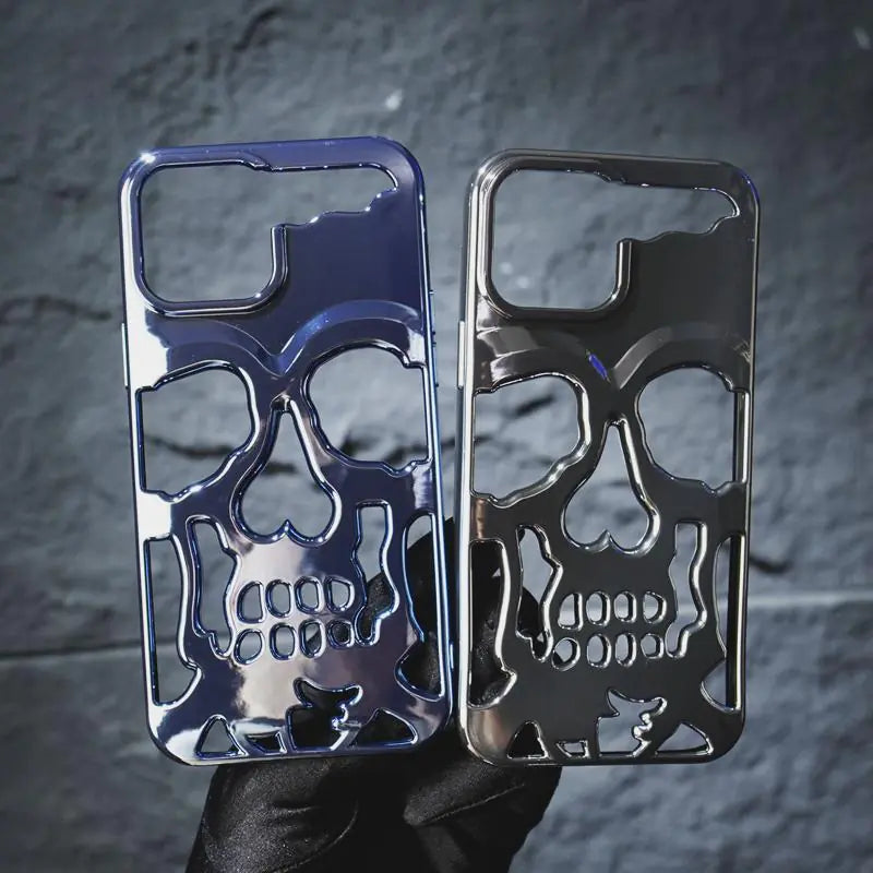 Plating 3D Skeleton Skull Hole Phone Case For iPhones